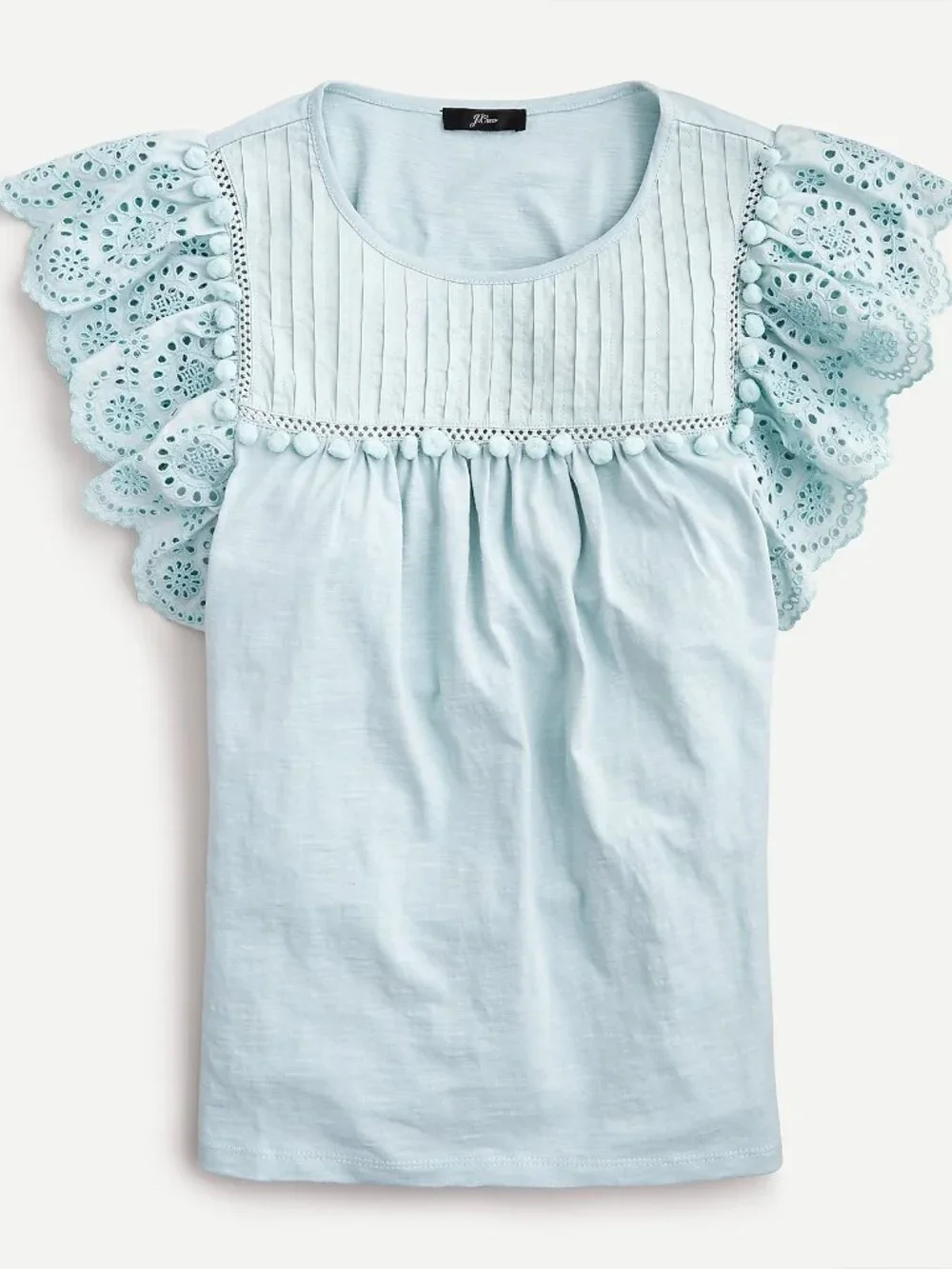 J. Crew Eyelet Pom-Pom Flutter Sleeve Top